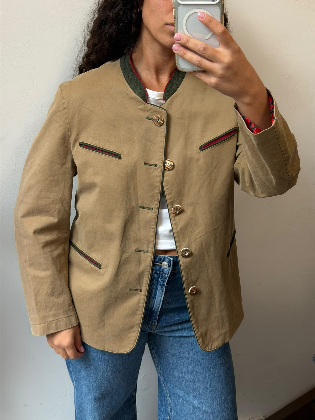 Austrian Trachten Jacket Khaki Beige Blazer Size M