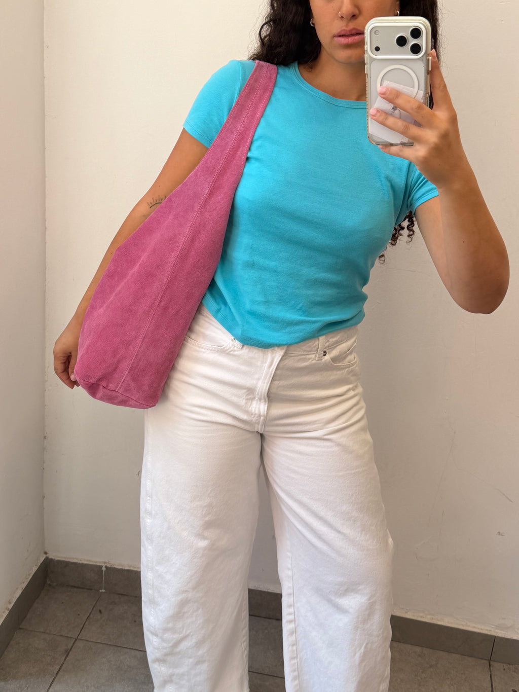 Pink Suede Tote Bag