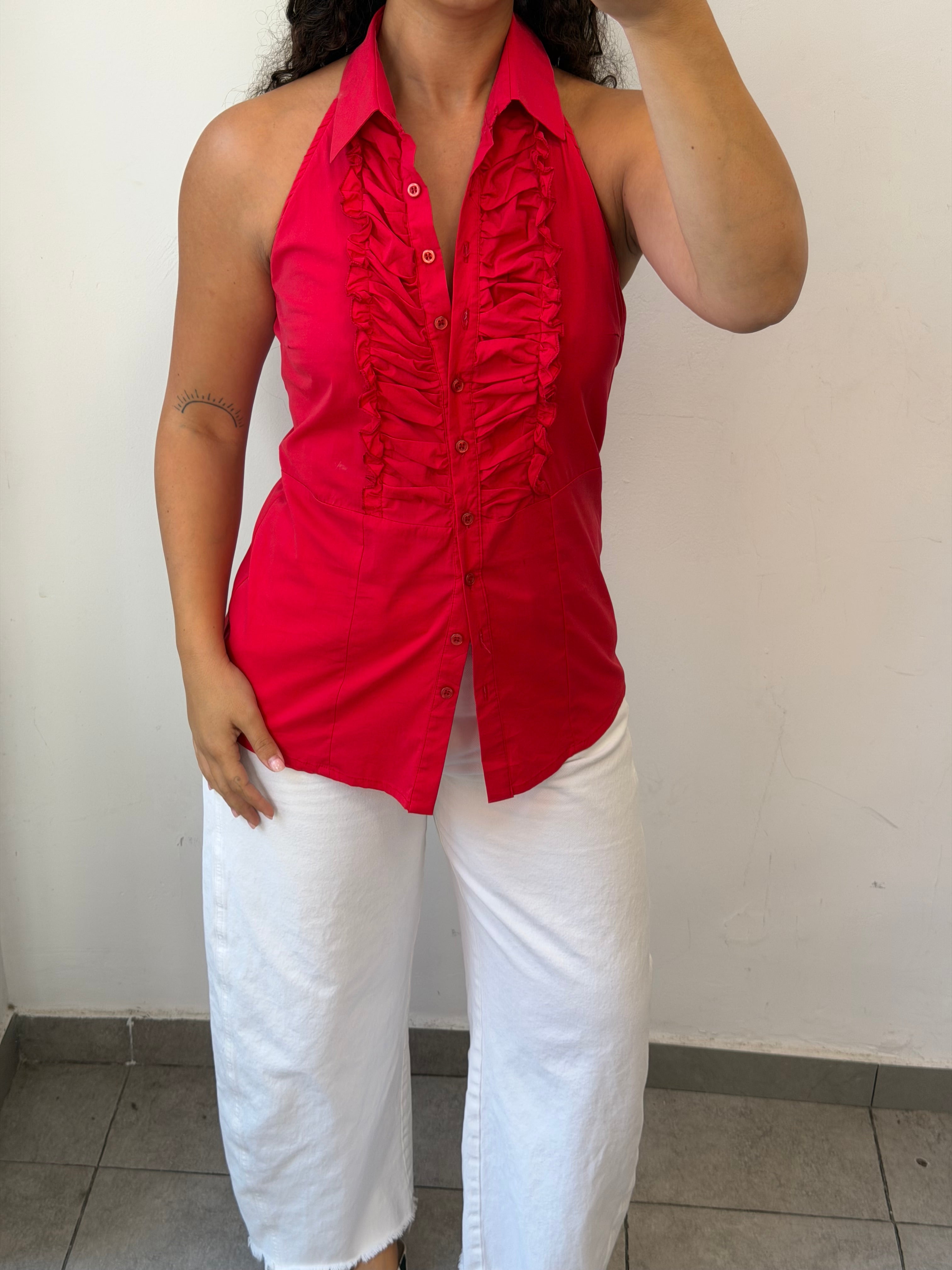 Red Botton-Up Tank Top S