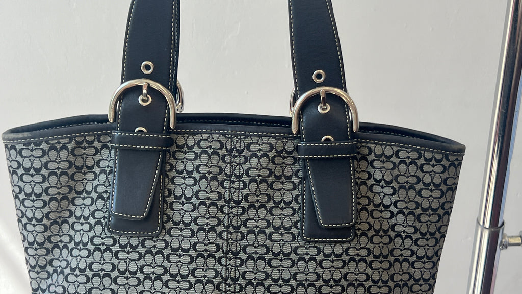 Coach Canvas Mini C Tote in Black-Grey Monogram