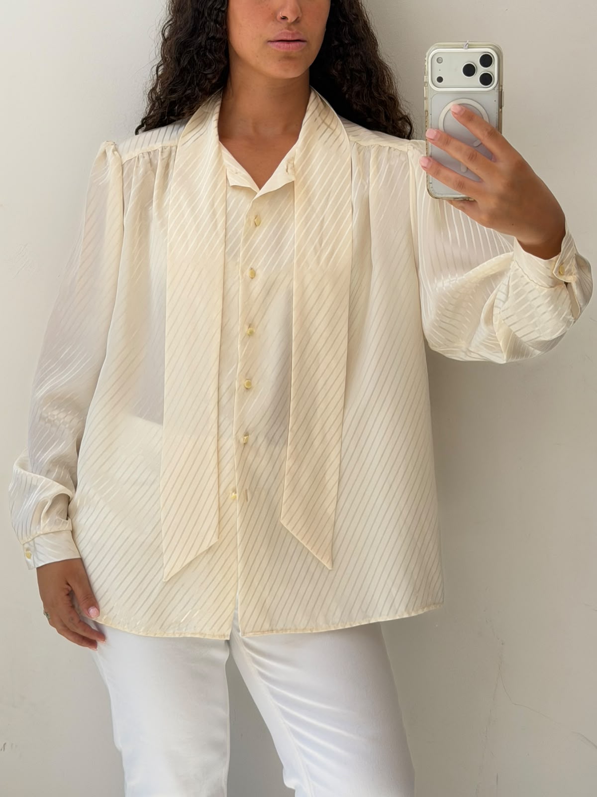 Cream button up shirt with a tie size XL