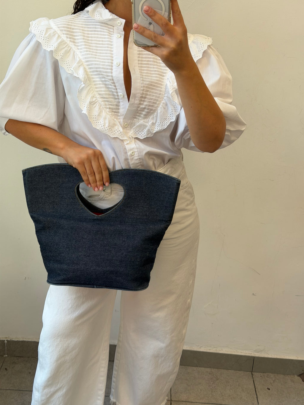 Denim Heart Clutch Bag