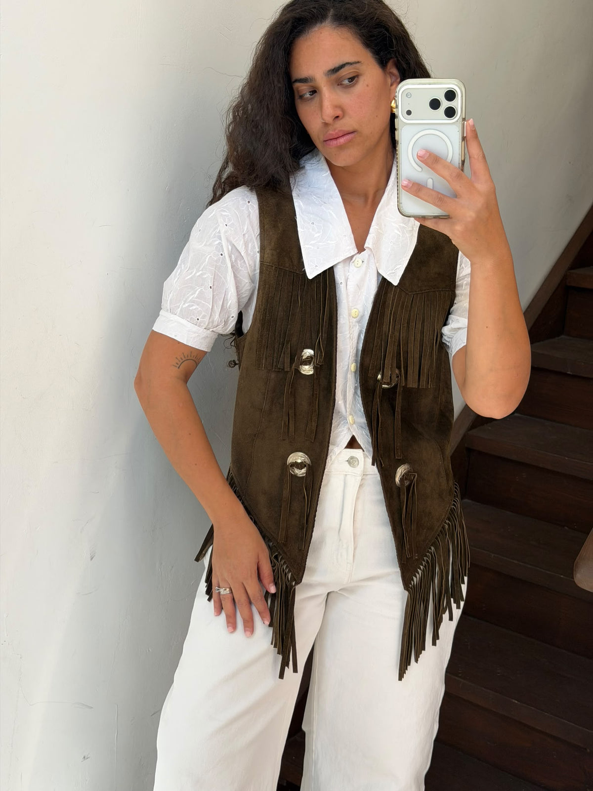 Brown Suede Fringe Western Vest Size M
