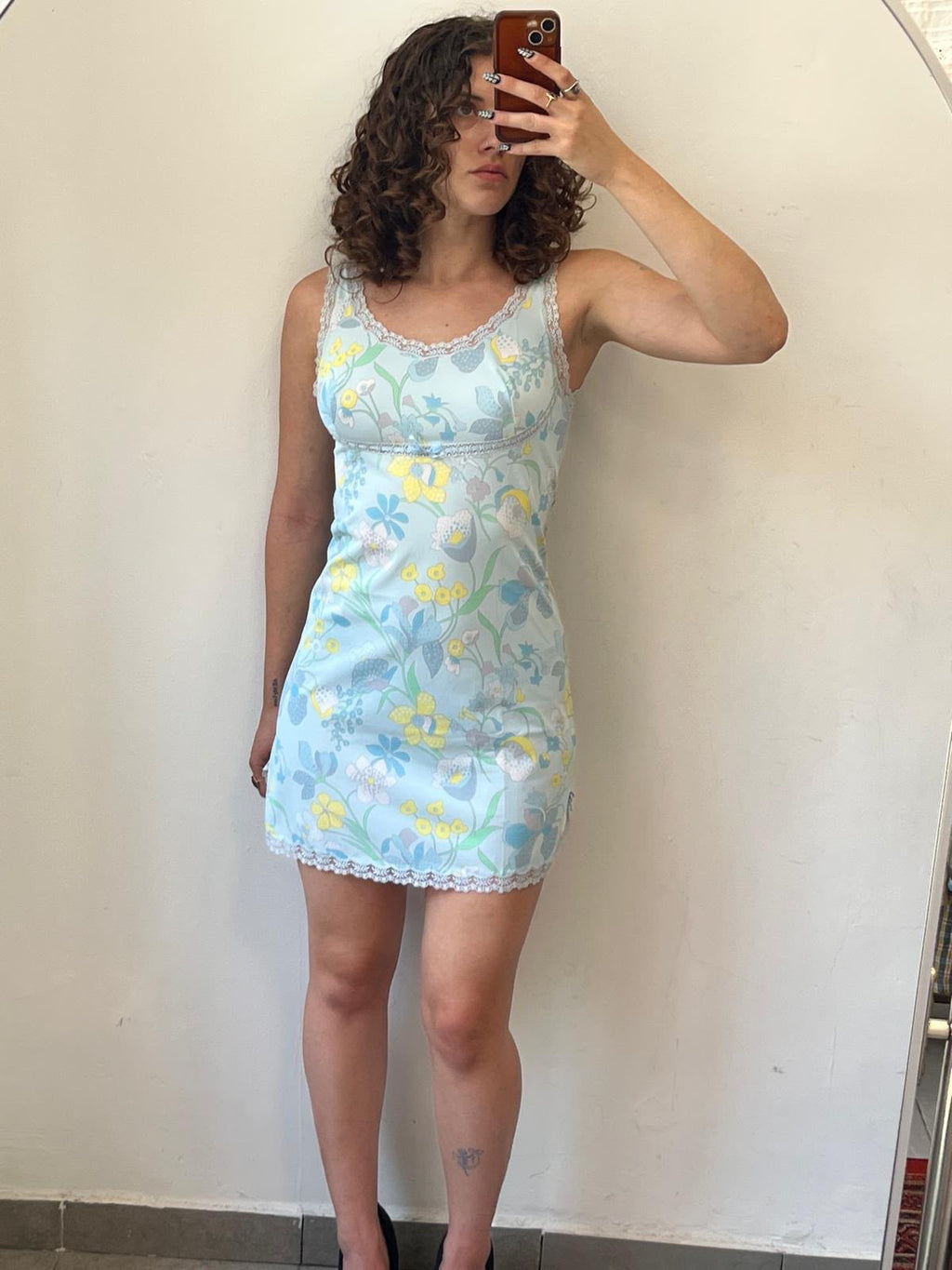 Light Blue Flowery Lingerie Dress S-M