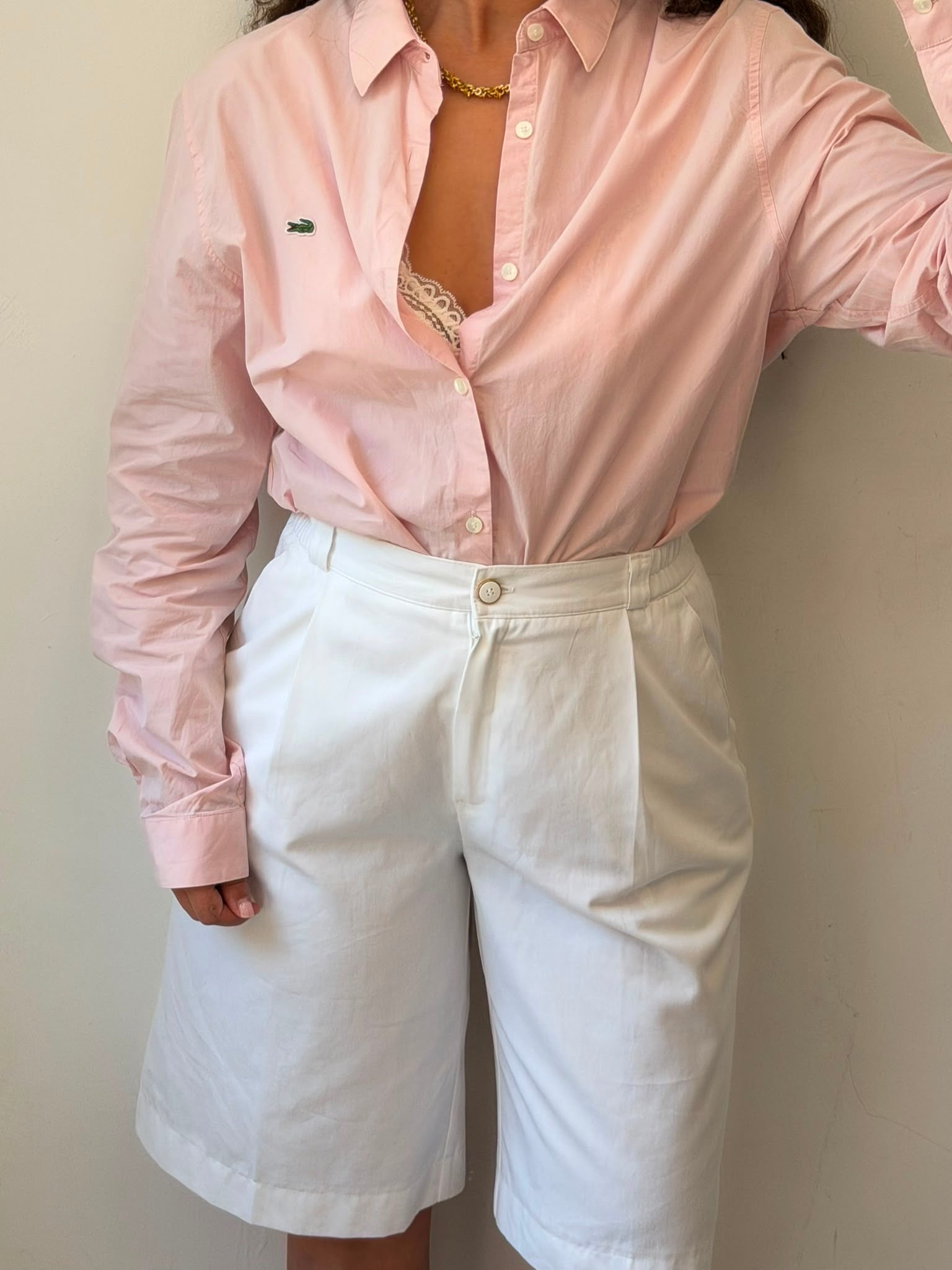 Lacoste Pink Bottom-up long sleeve shirt S-M