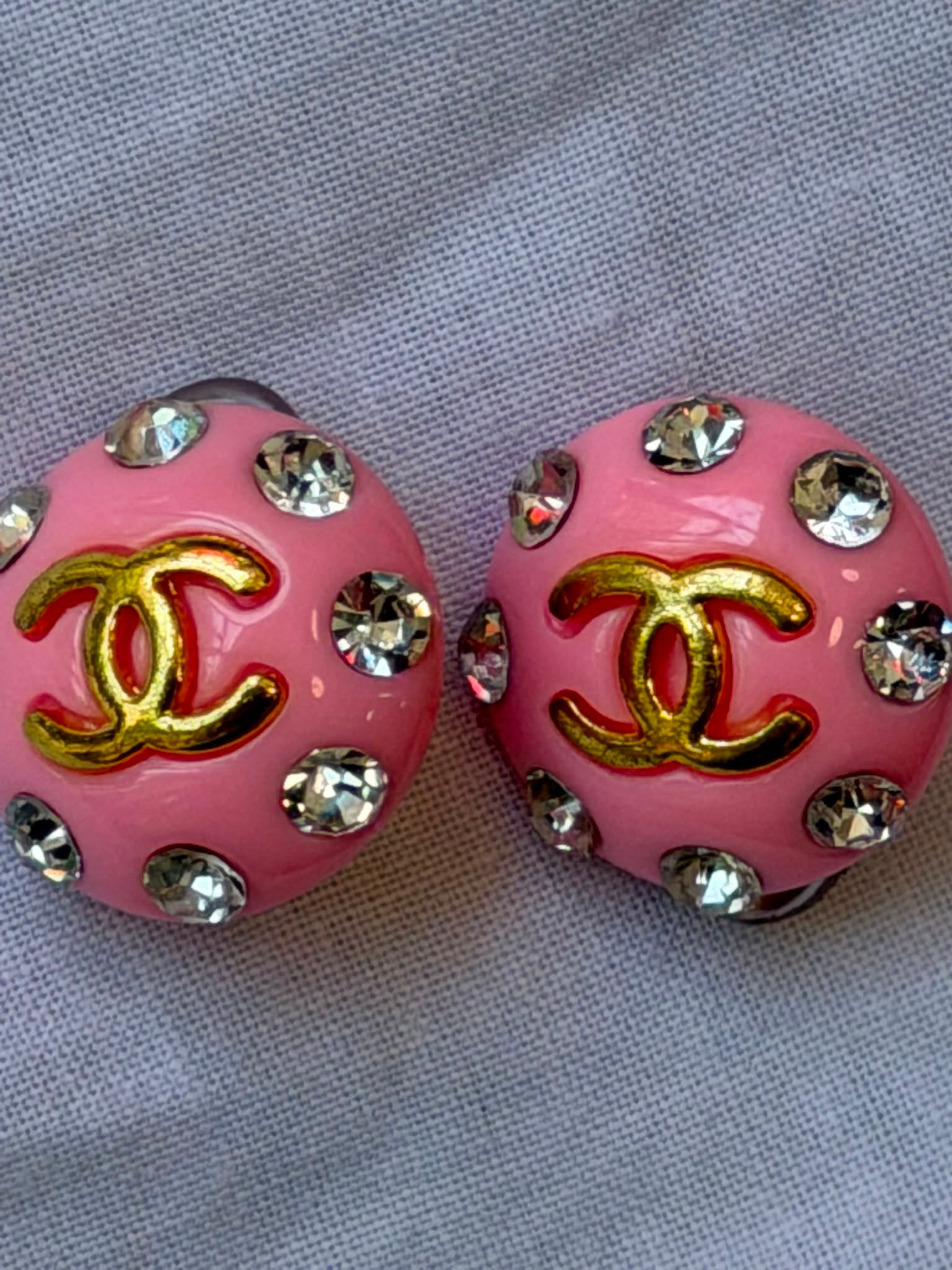 Pink Chanel Gold Colored Earrings
