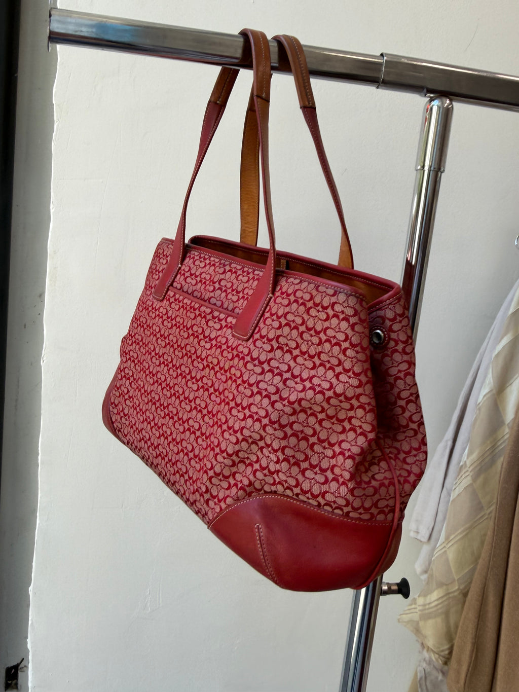 Coach Mini Signature C Tote Bag in Cherry-Red