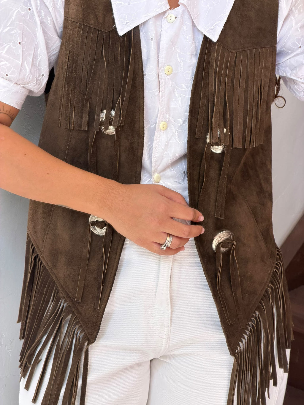 Brown Suede Fringe Western Vest Size M