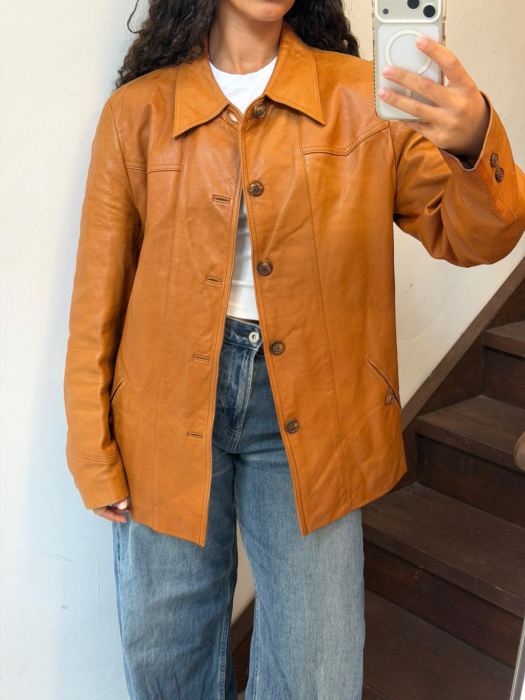 Tan Leather Jacket Size L