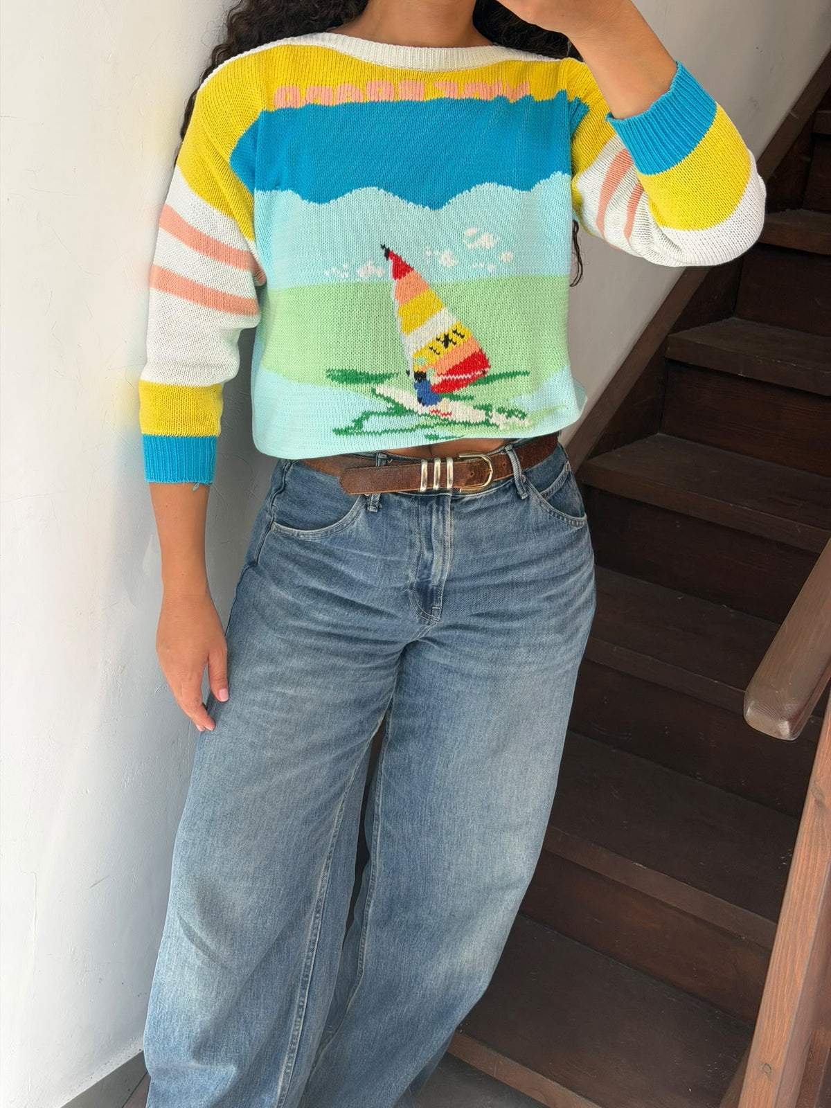Sailboat Knit Sweater Size M