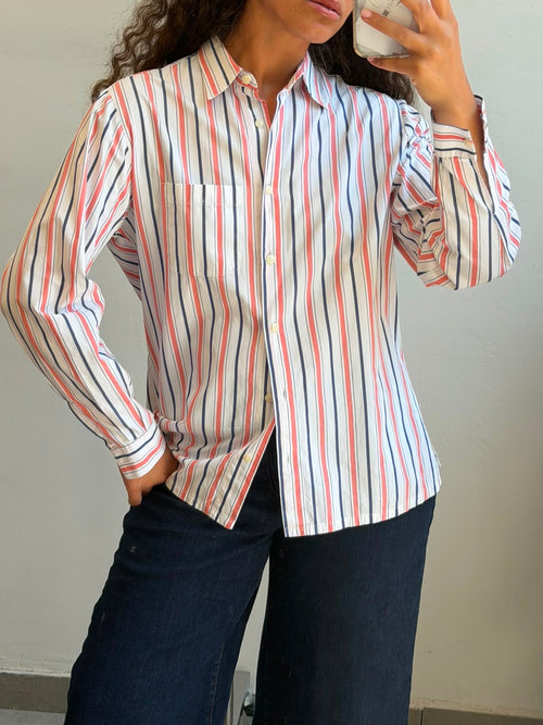 Striped Botton-up long sleeve shirt M-L