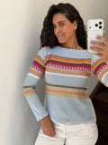Colorful Striped Long Sleeve Knit Sweater Size S
