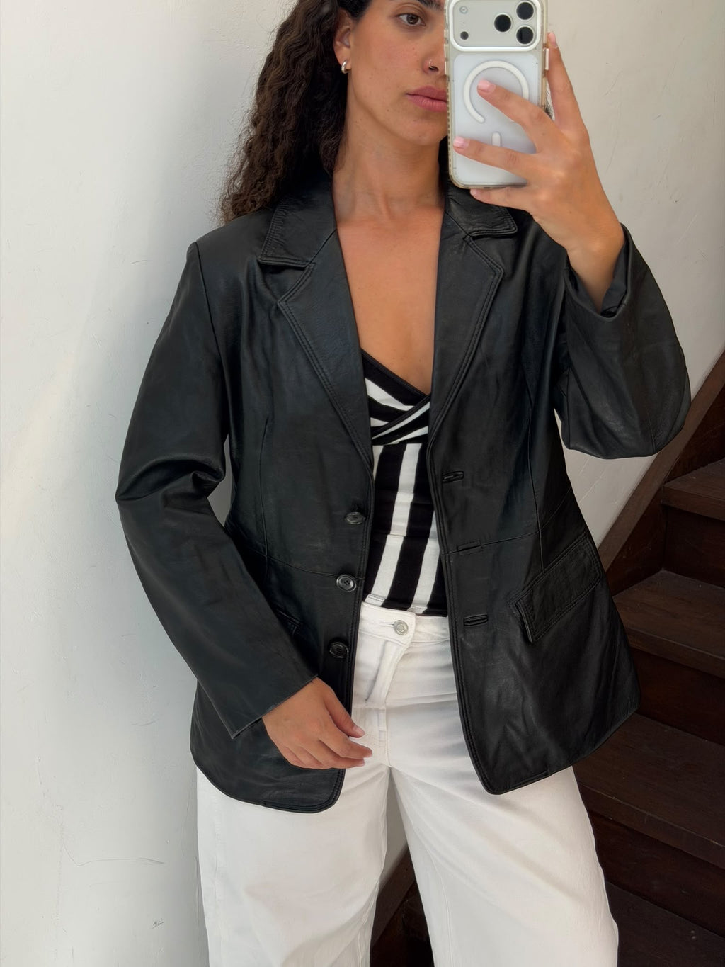 Black Leather Blazer Size L
