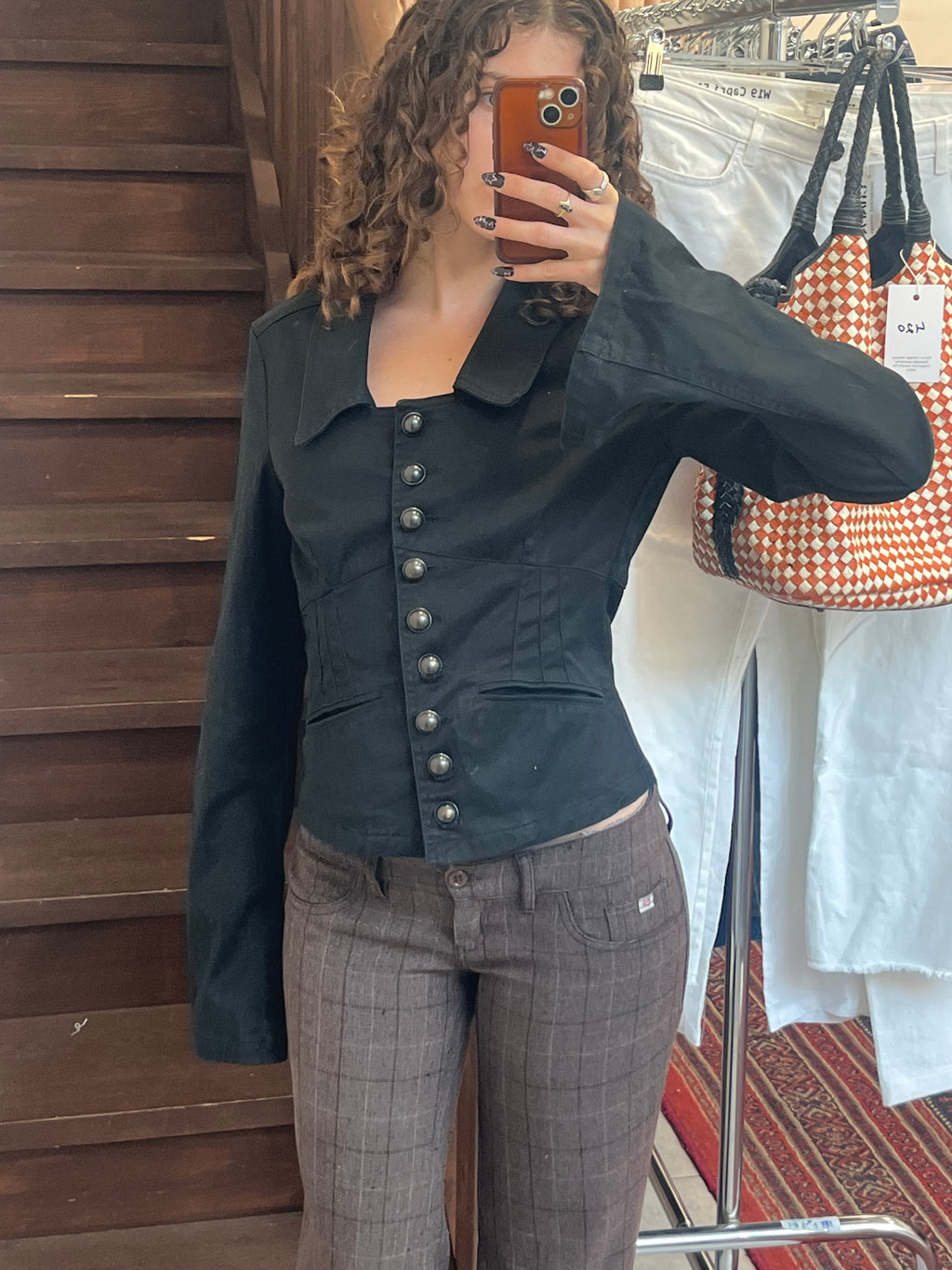 Black Corset Back Blazer Jacket Flare Sleeve Size S