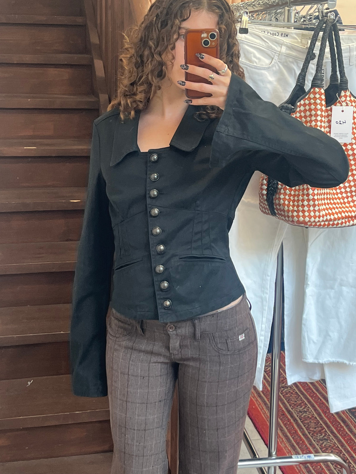 Black Corset Back Blazer Jacket Flare Sleeve Size S