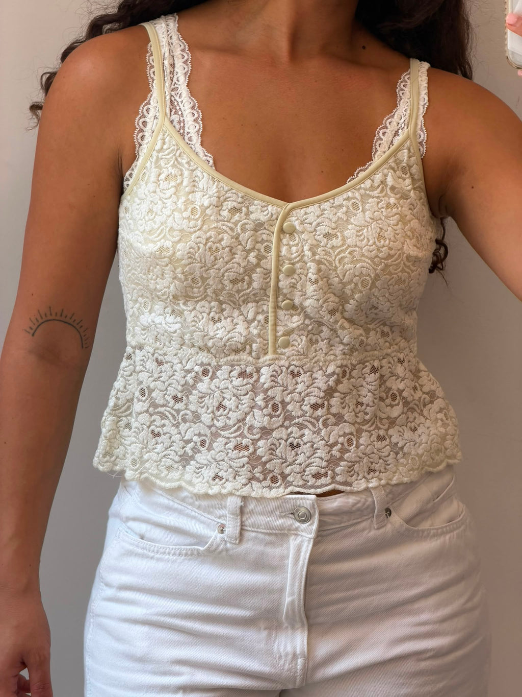 Cream lace spaghetti top M