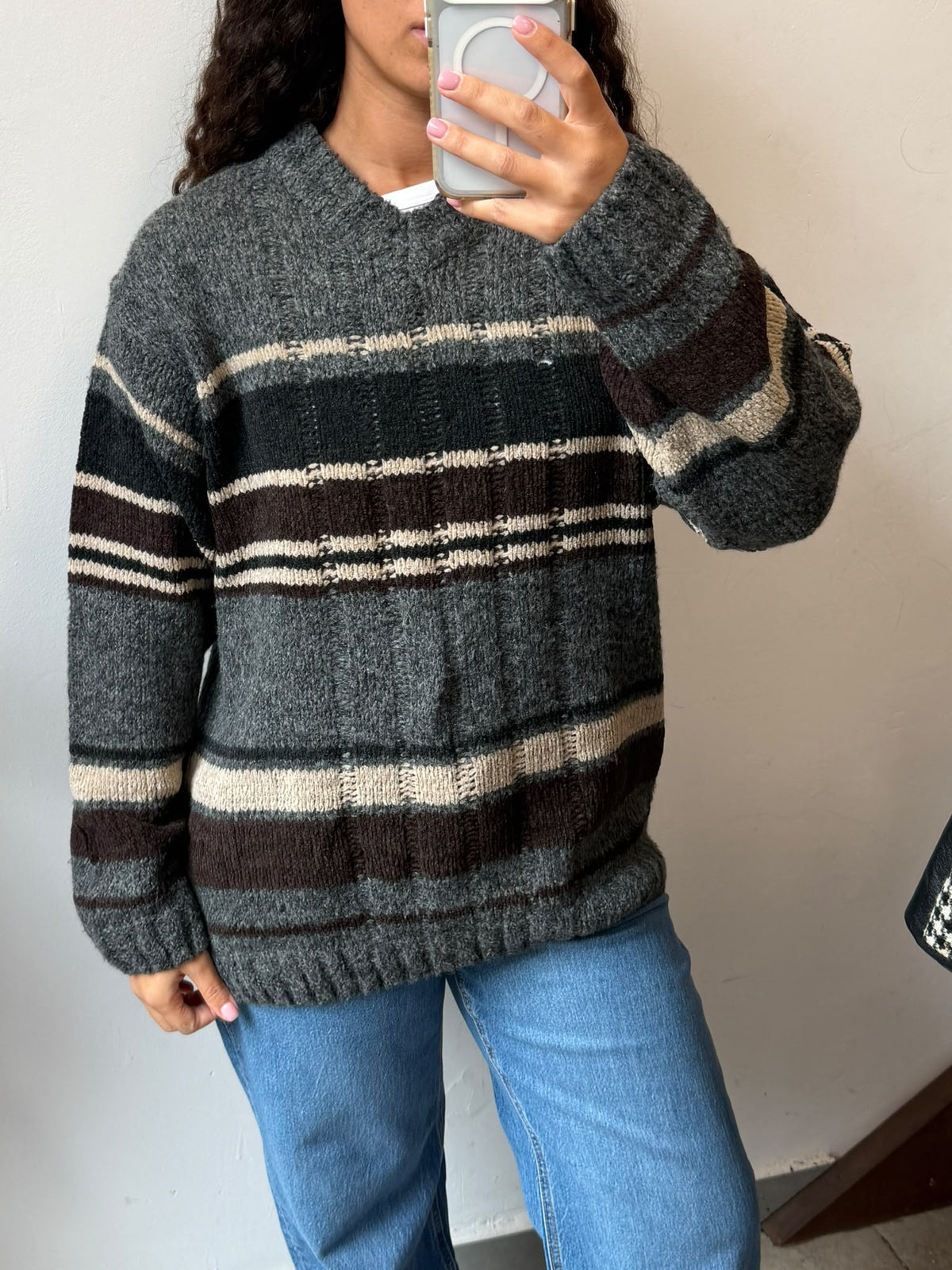 Chunky Striped Knit Sweater Crewneck Size M