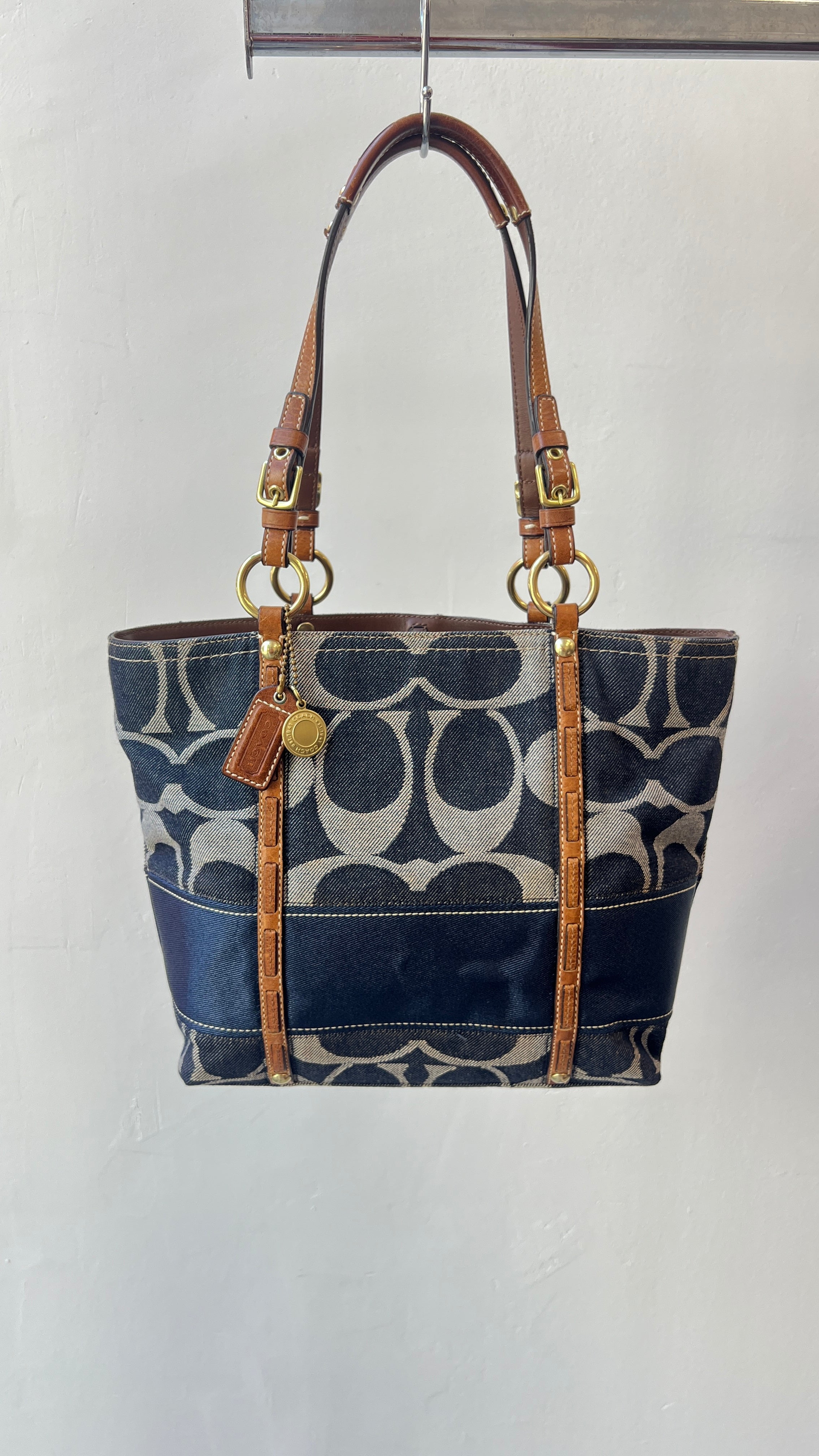 Coach Striped Legacy Denim Signature Tote