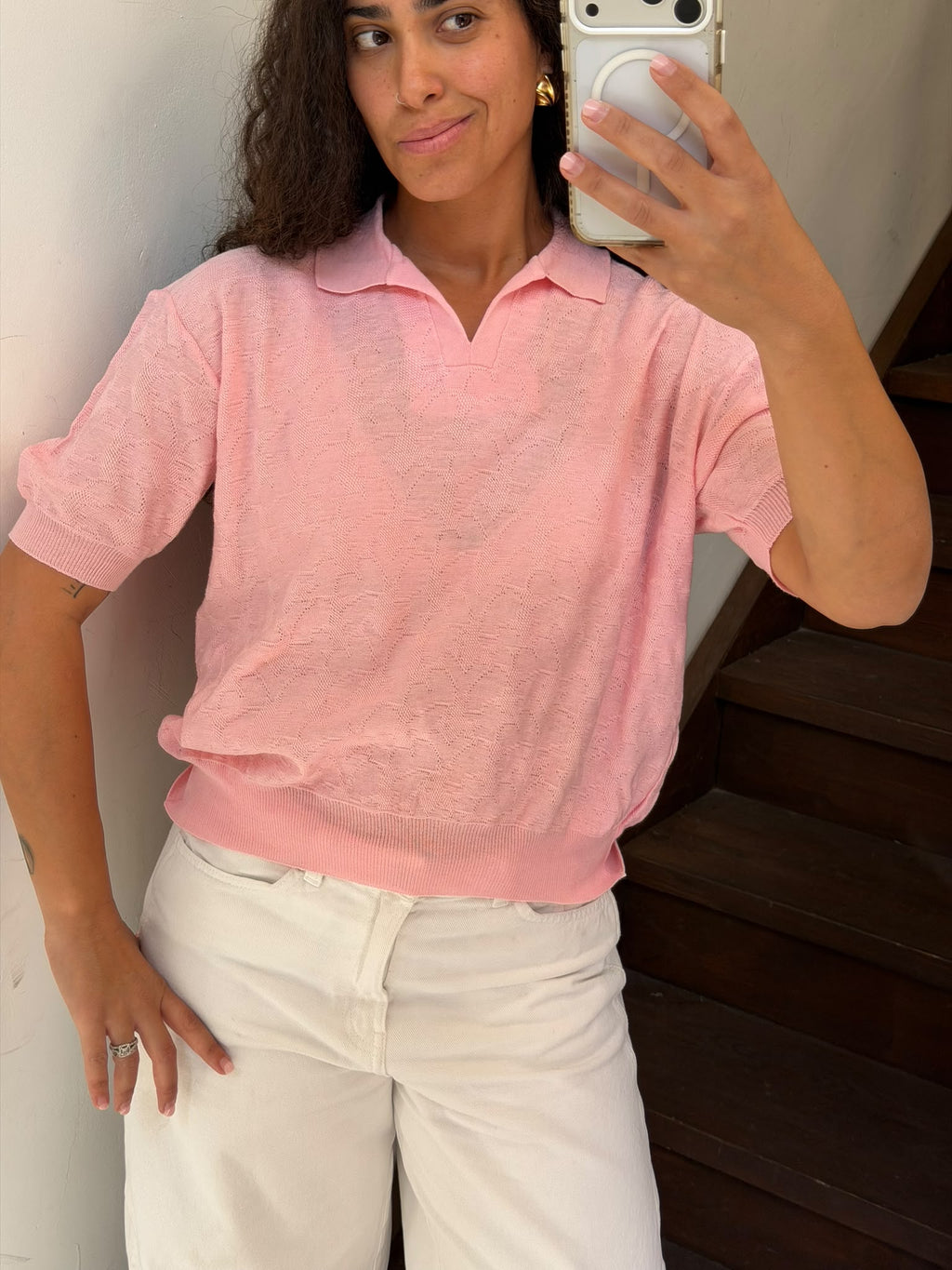 Pink Polo Knit Shirt Size L