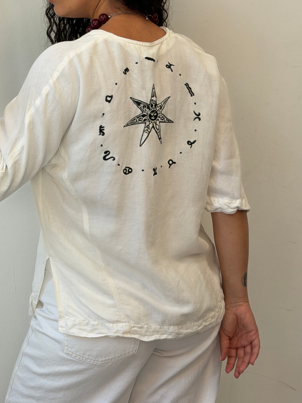 Linen Botton-up shirt in white L