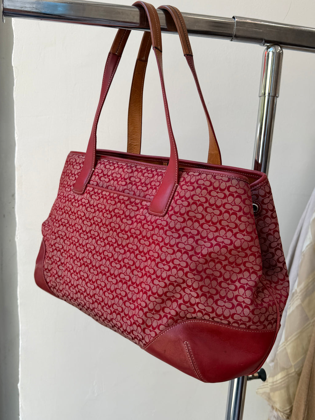 Coach Mini Signature C Tote Bag in Cherry-Red