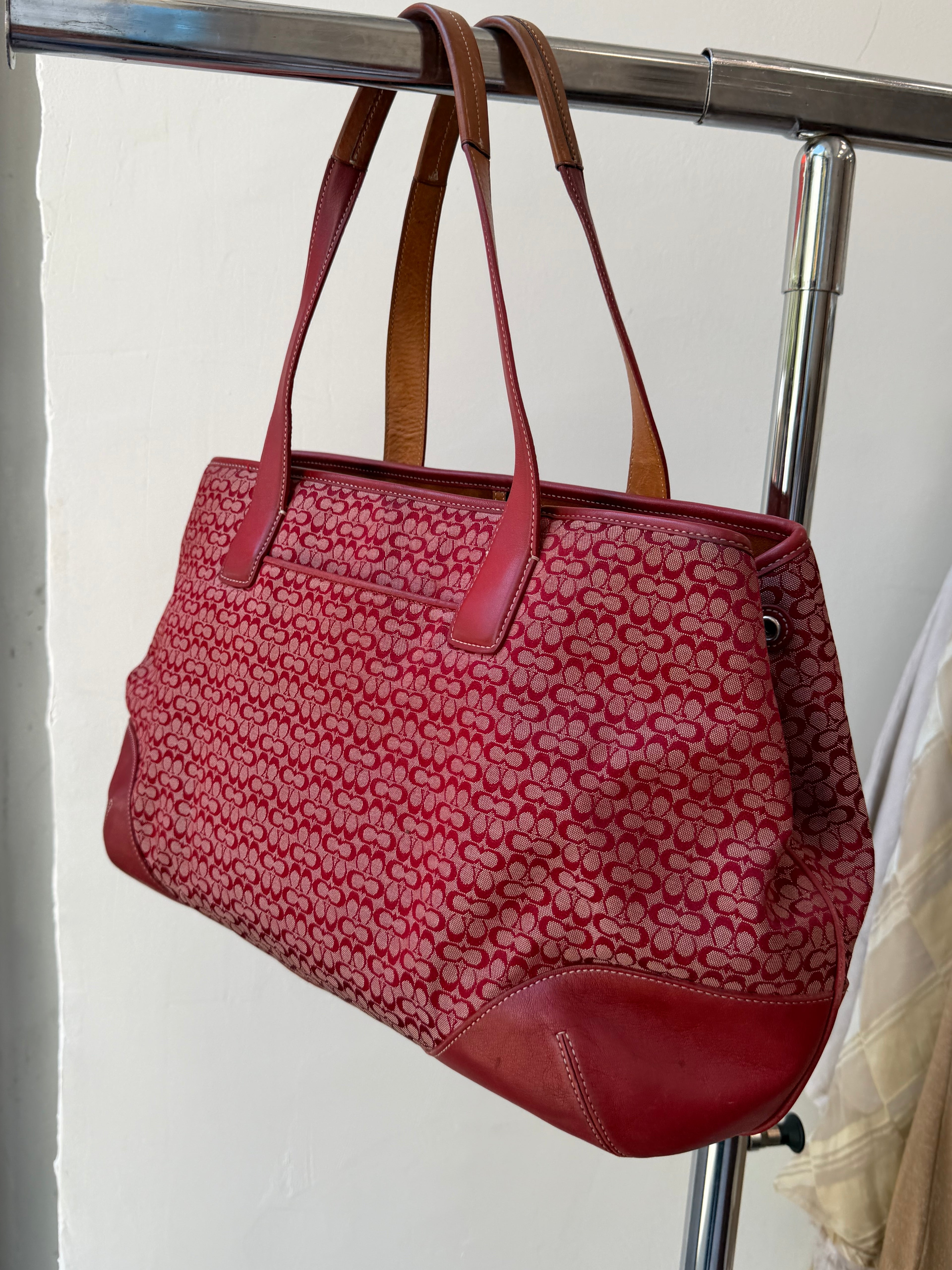 Coach Mini Signature C Tote Bag in Cherry-Red