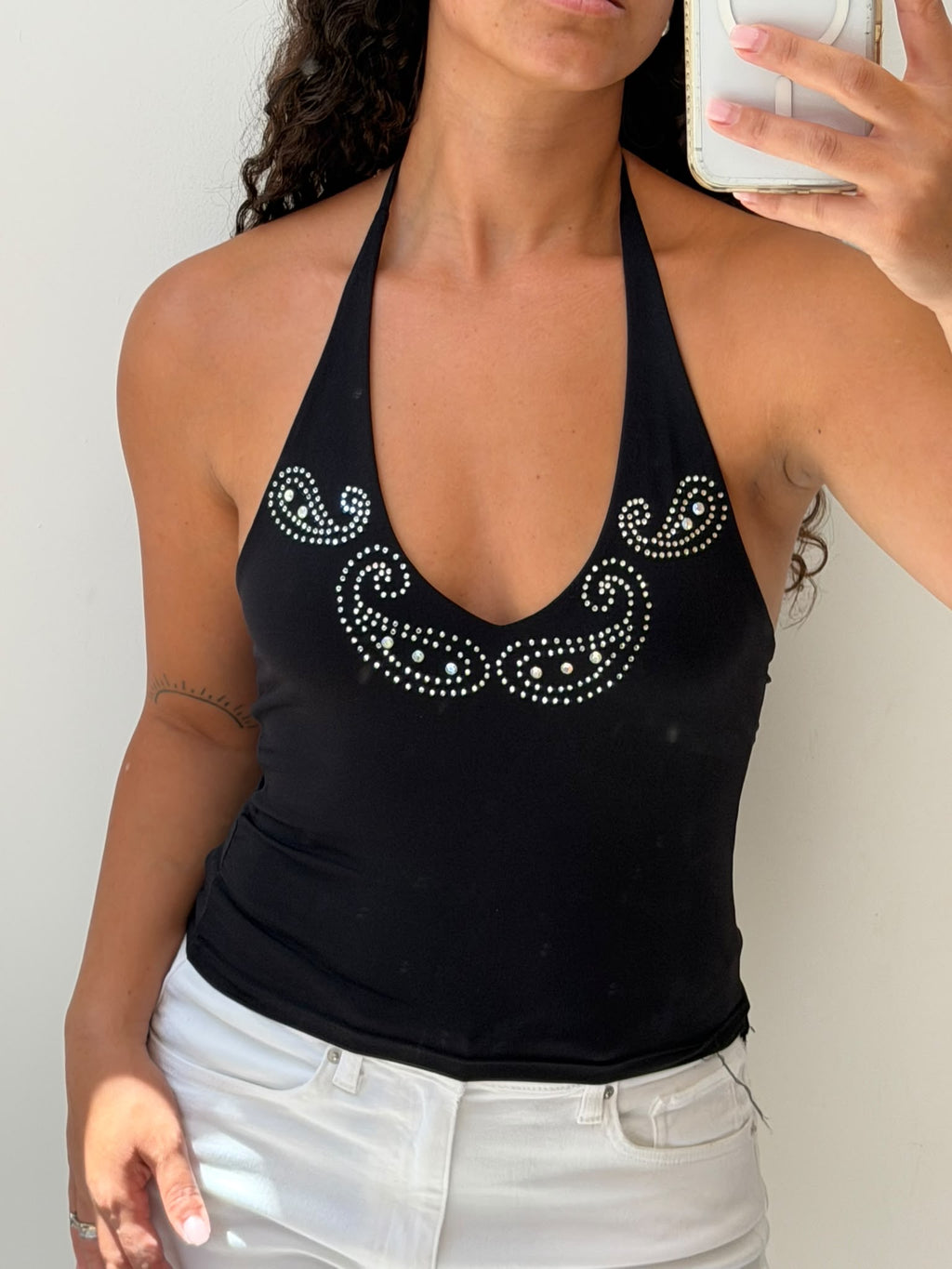 Black halter top with stones details