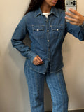 Mid Wash Denim Western Shirt Button Up Jacket Size L