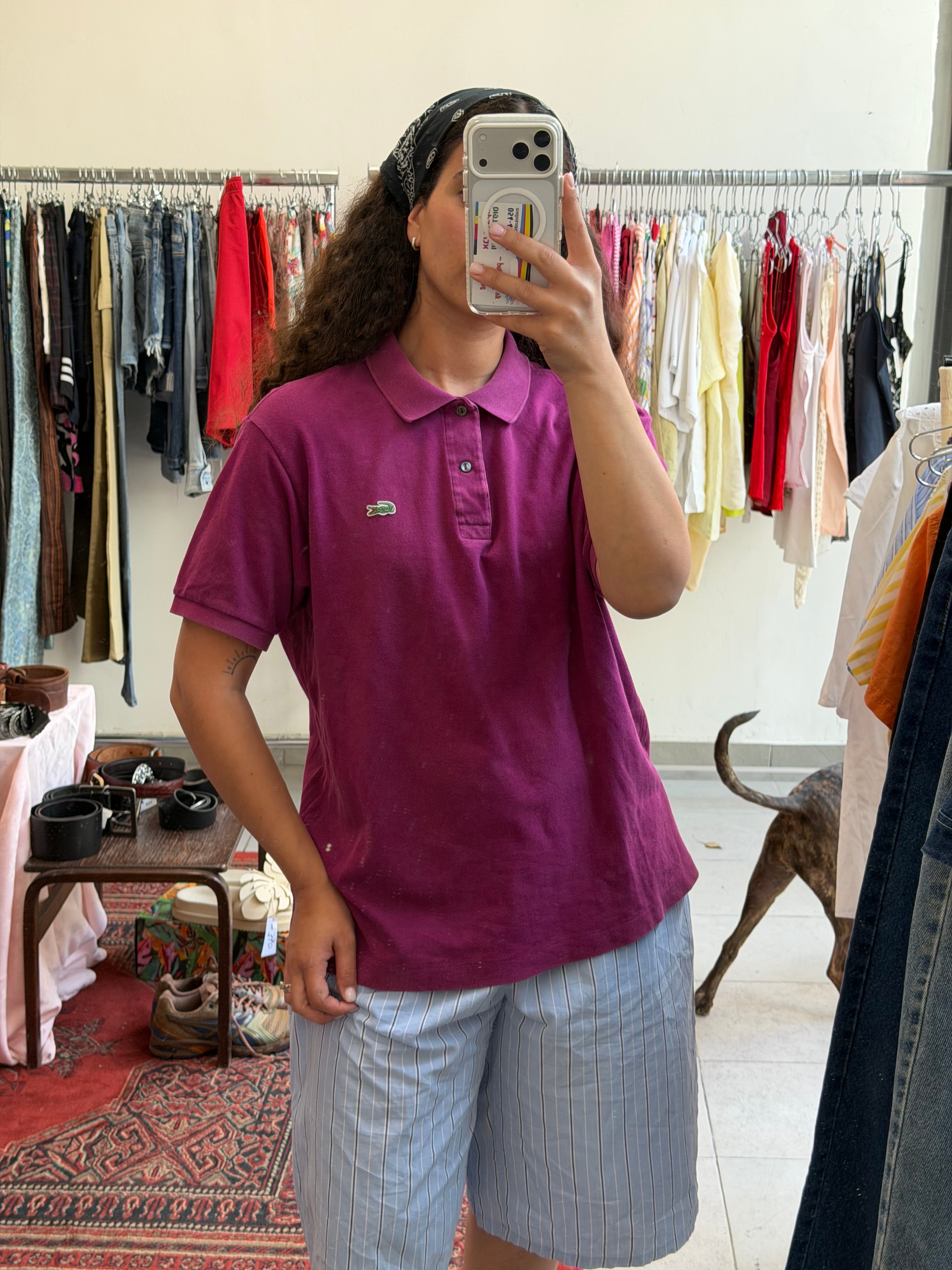 חולצת פולו קצרה של לקוסט בצבע חציל L-XL
