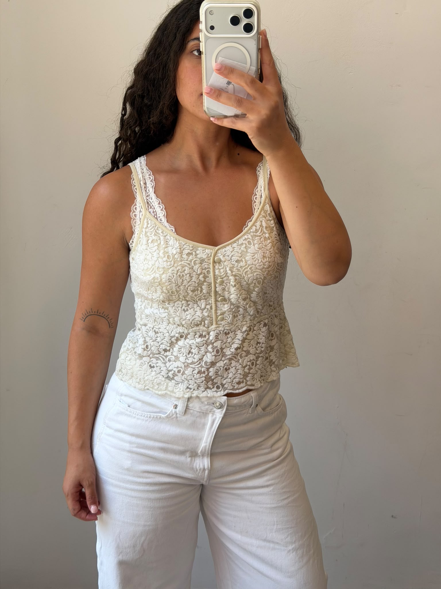 Cream lace spaghetti top M