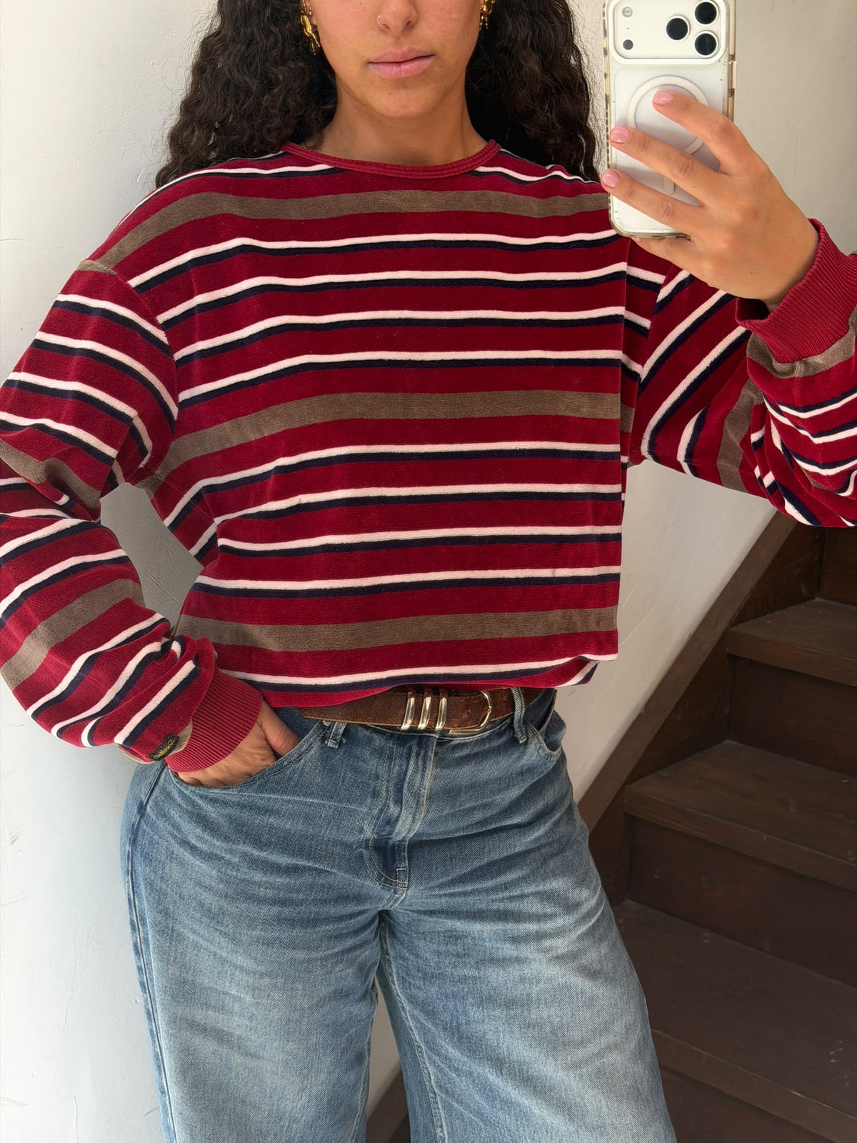 Striped Velour Sweatshirt Size L