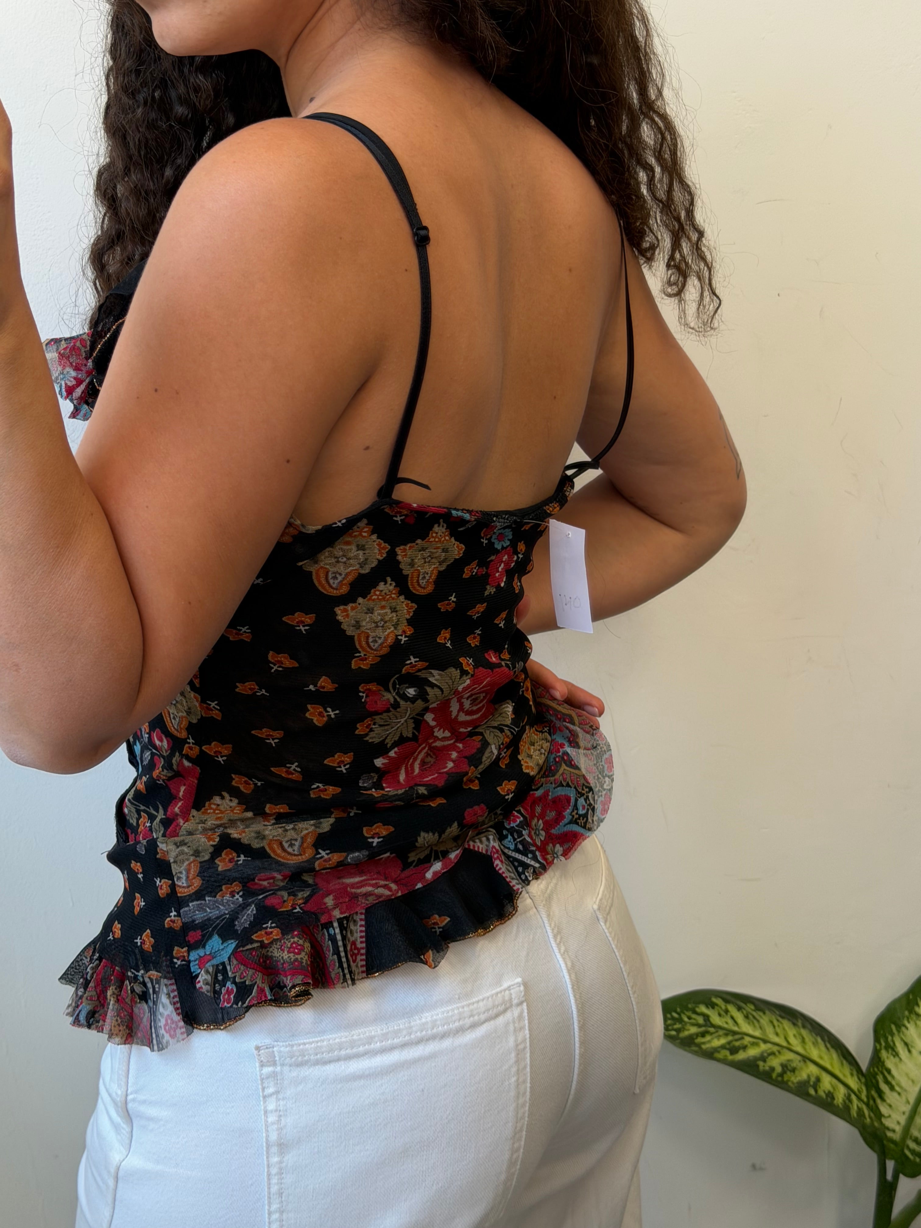 גופיה שקפקפה עם פרחים M-L