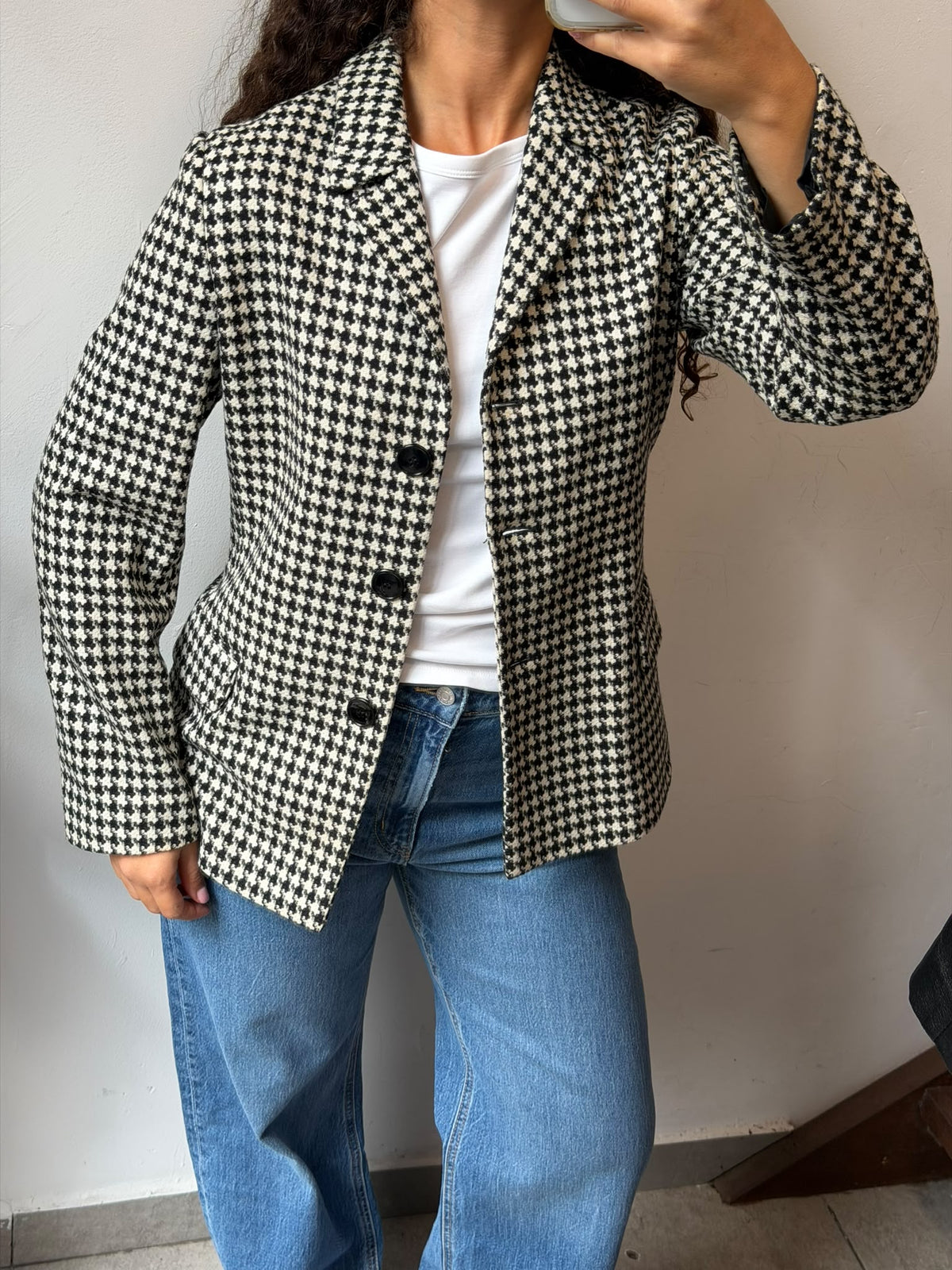 Black & White Plaid Fitted Blazer Jacket Size S