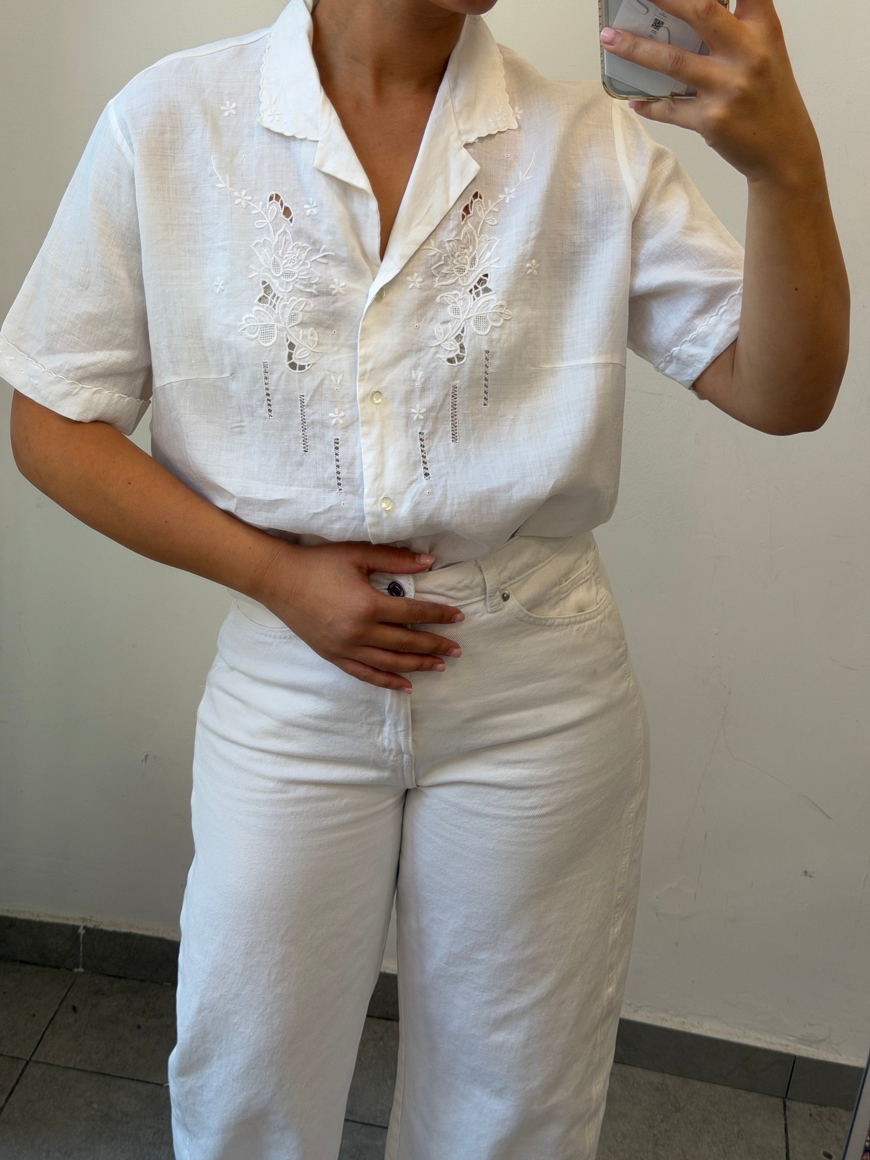 Linen Botton-up shirt in white L
