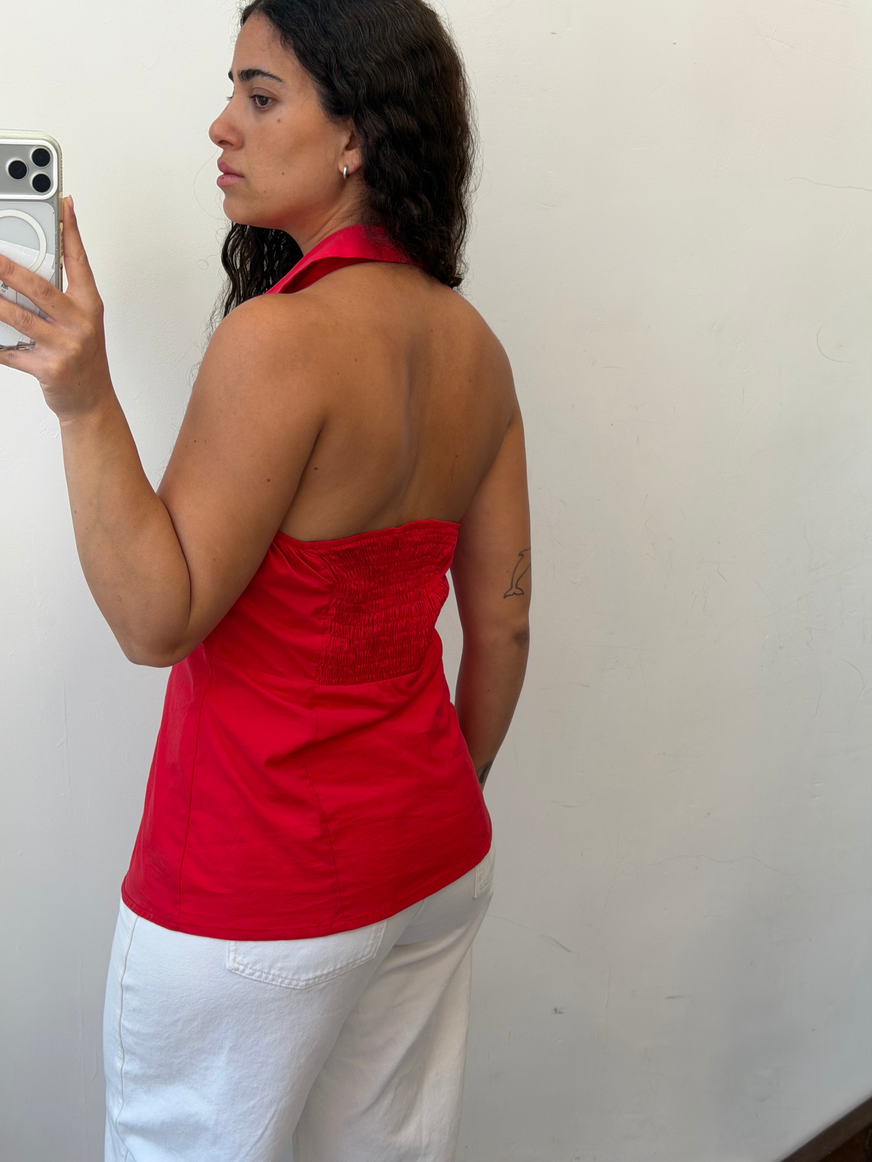 Red Botton-Up Tank Top S
