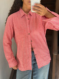 Red Floral Gingham Plaid Button Up Shirt Size L