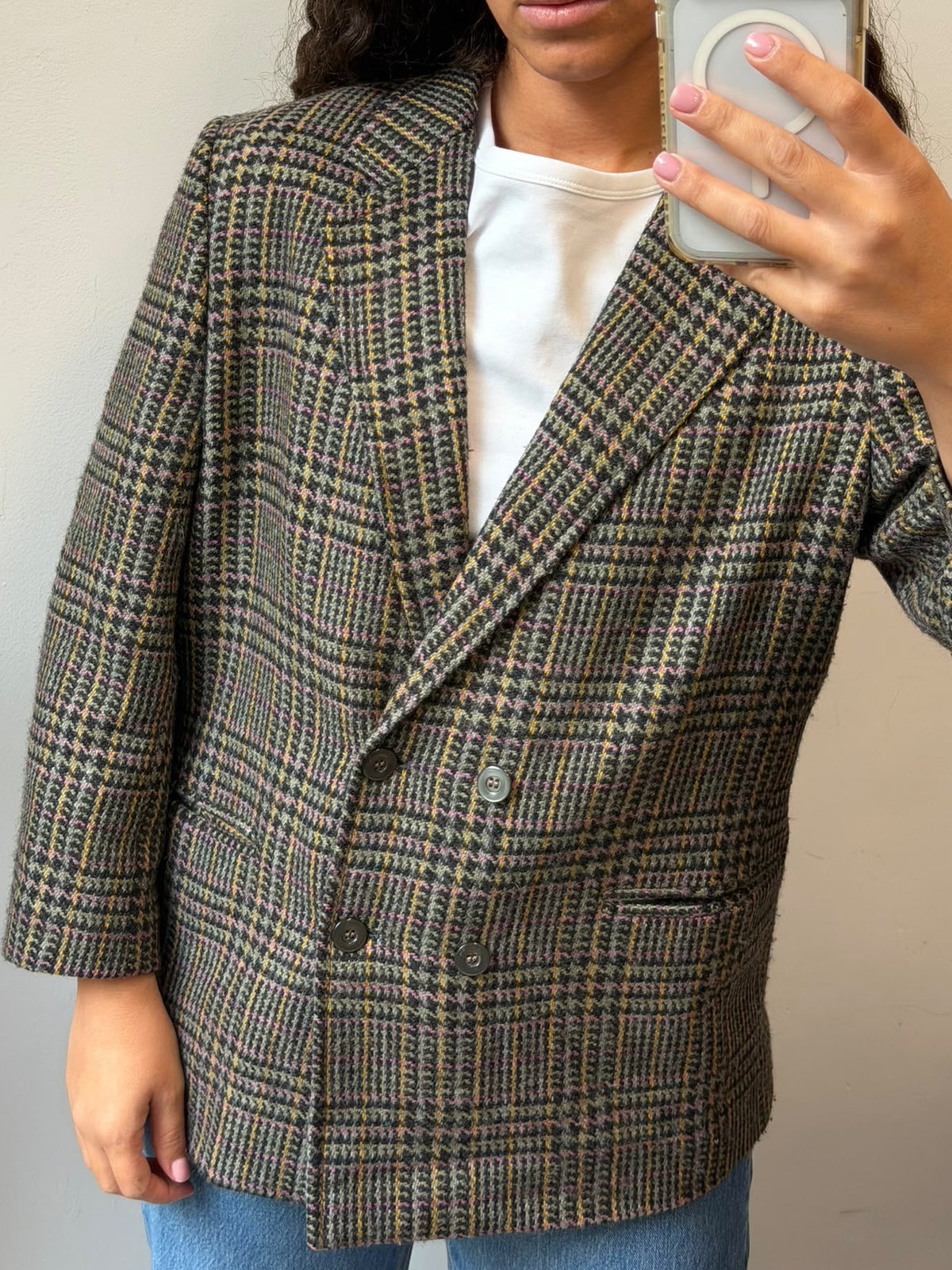 Double Breasted Plaid Blazer Jacket Size M