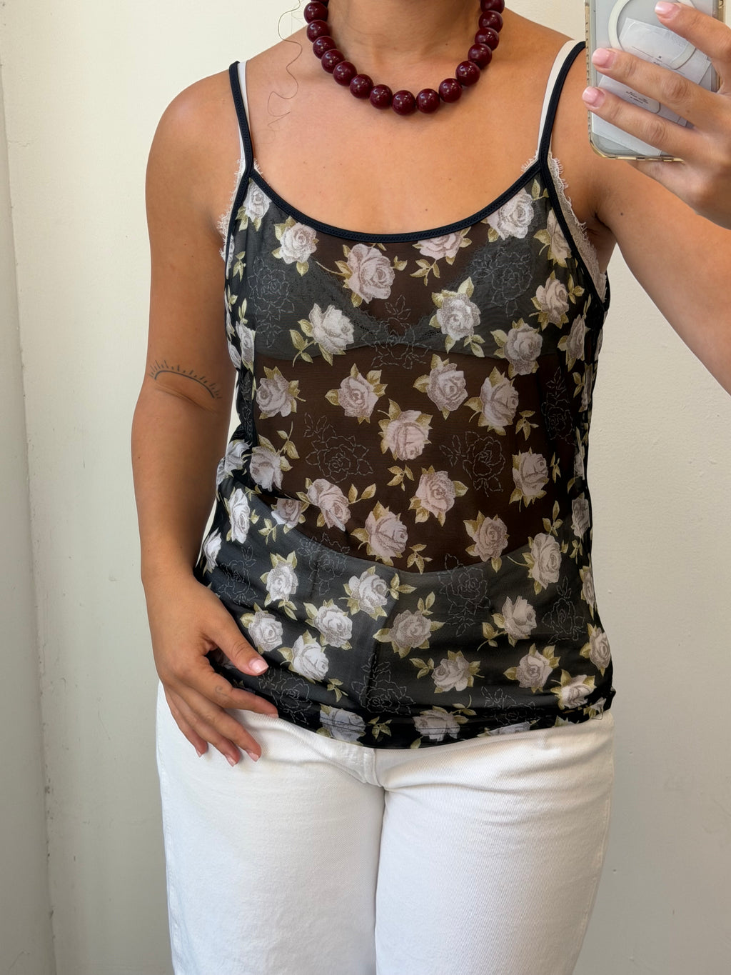 See-Through Flowery tank top M