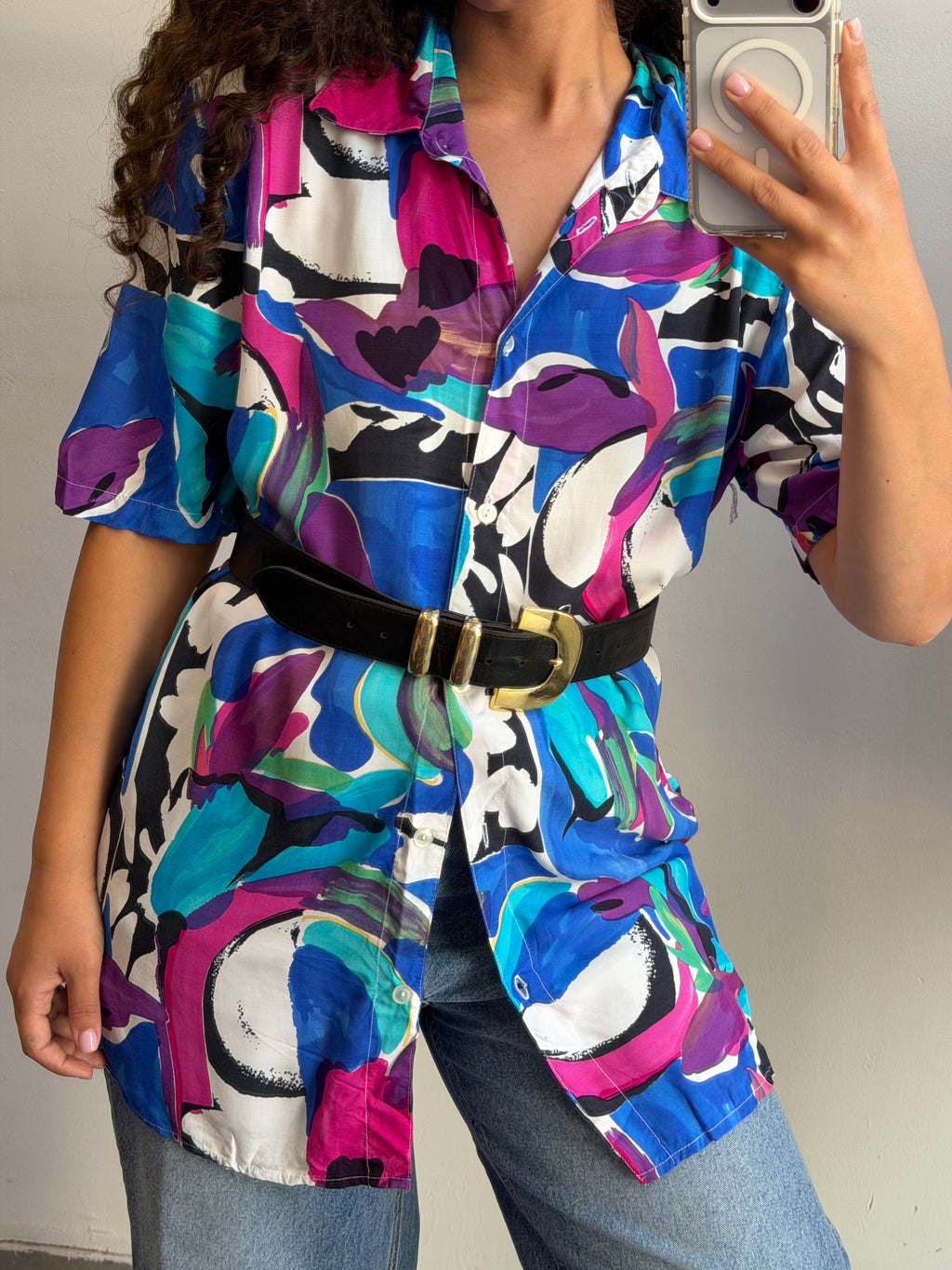 מכופתרת קצרה בפרינט משגע L-XL