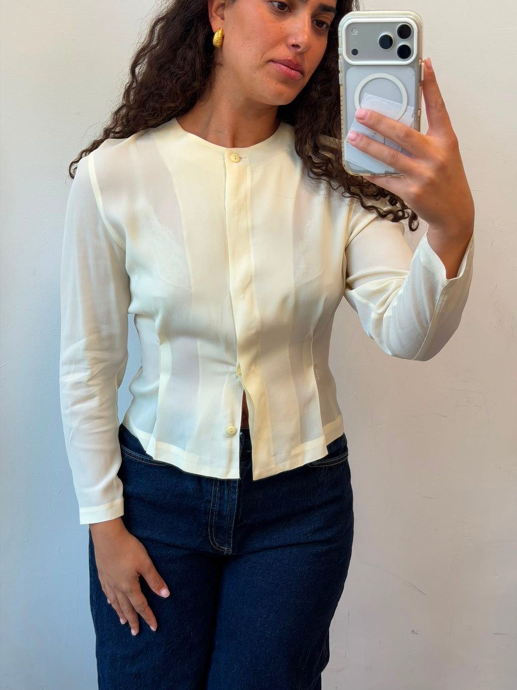 Silk Bottom-up shirt in Cream M