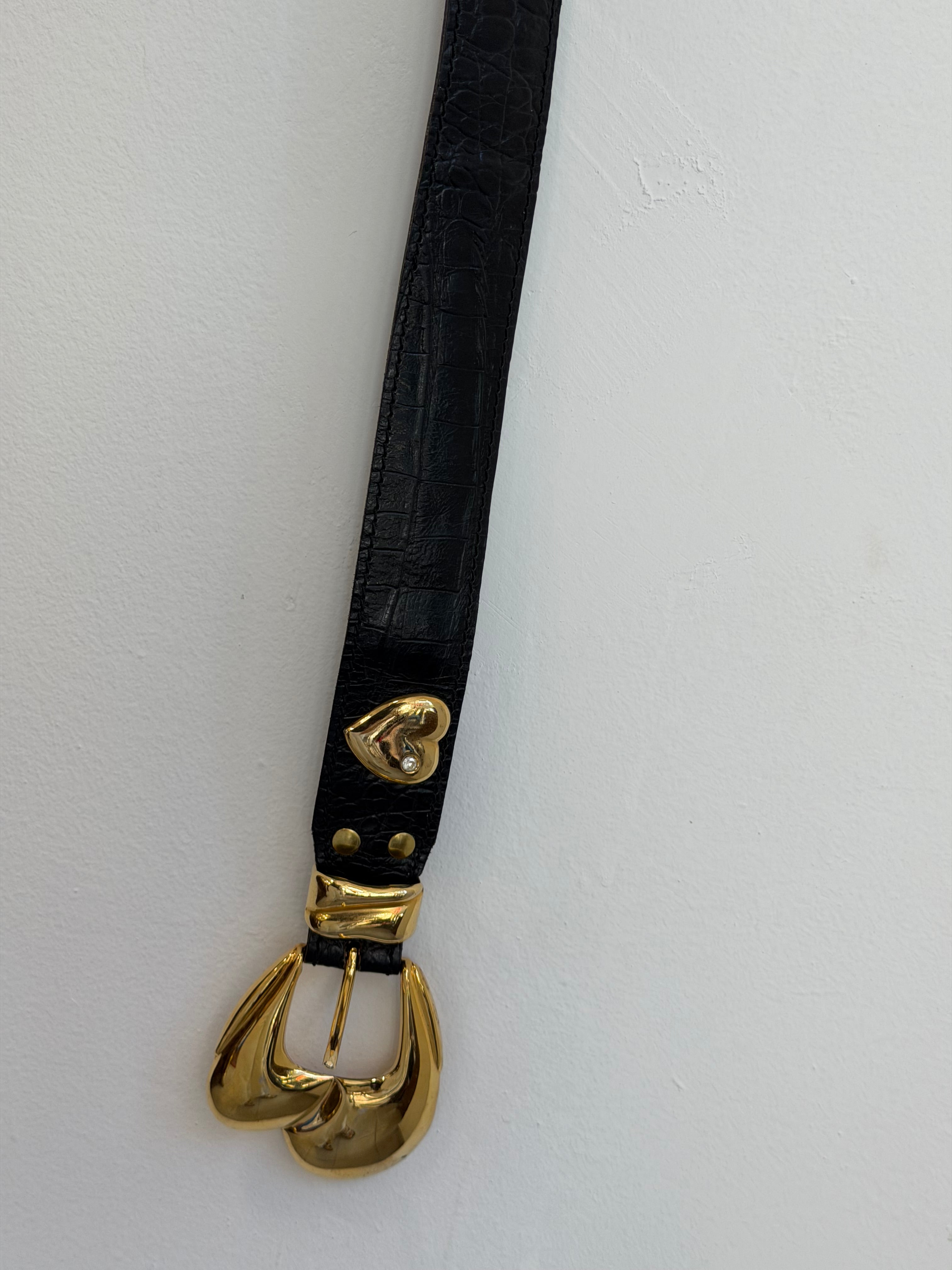 Vintage Black Belt With Chunky Gold Buckle