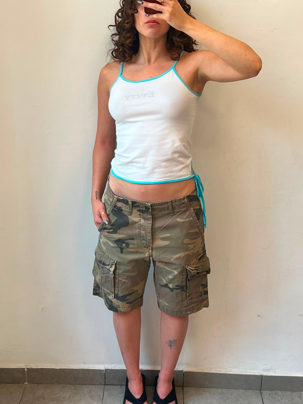White Y2K Tank Top With Blur Lining S