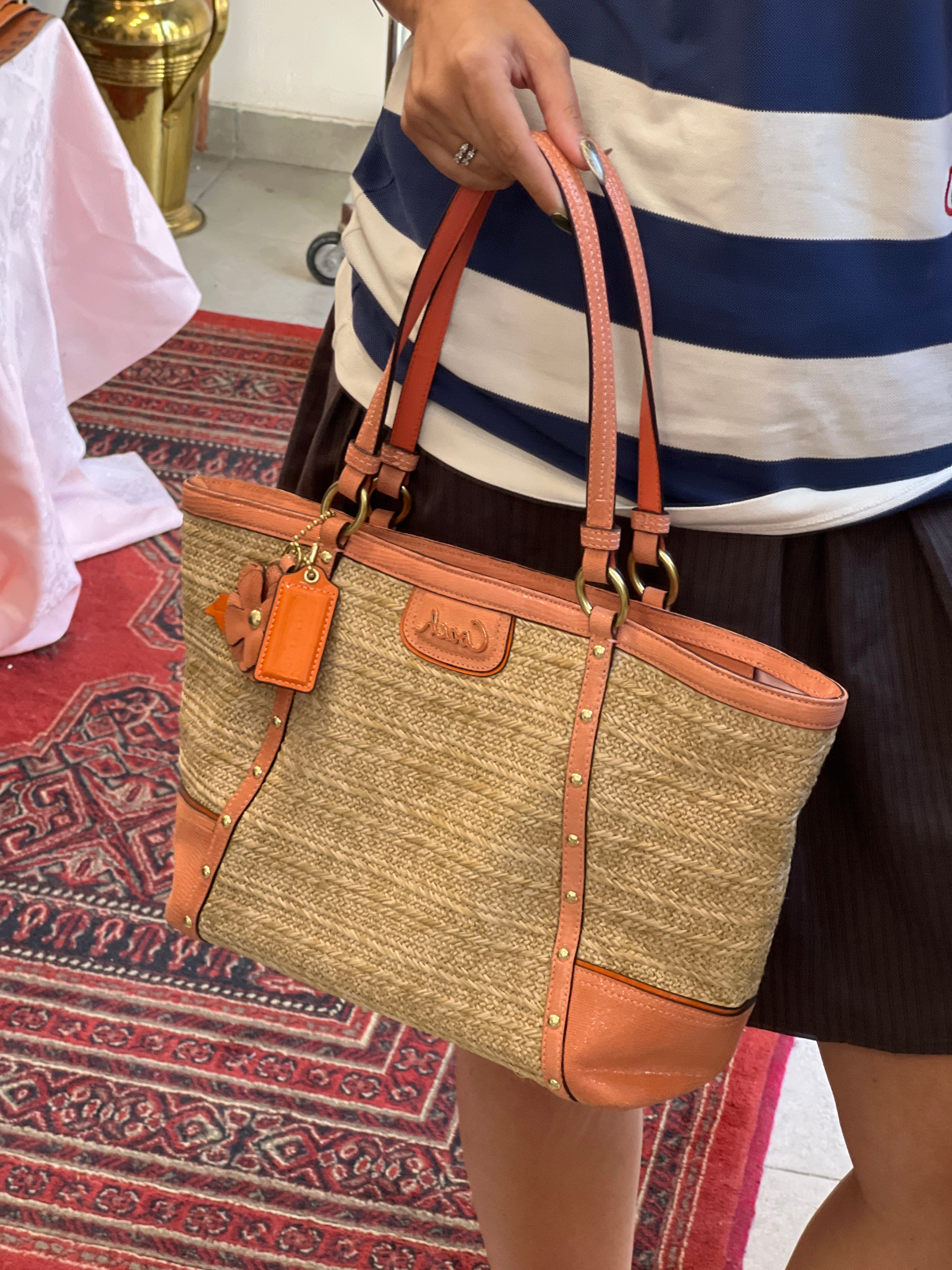 Coach Tote Straw Bag with Orange