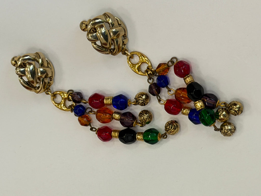 Gold Colored Earrings with colorful beads