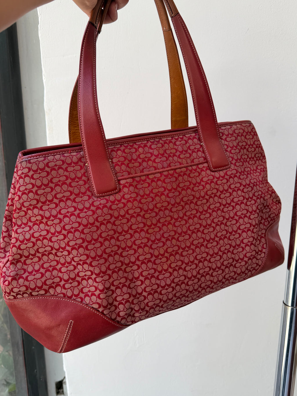 Coach Mini Signature C Tote Bag in Cherry-Red
