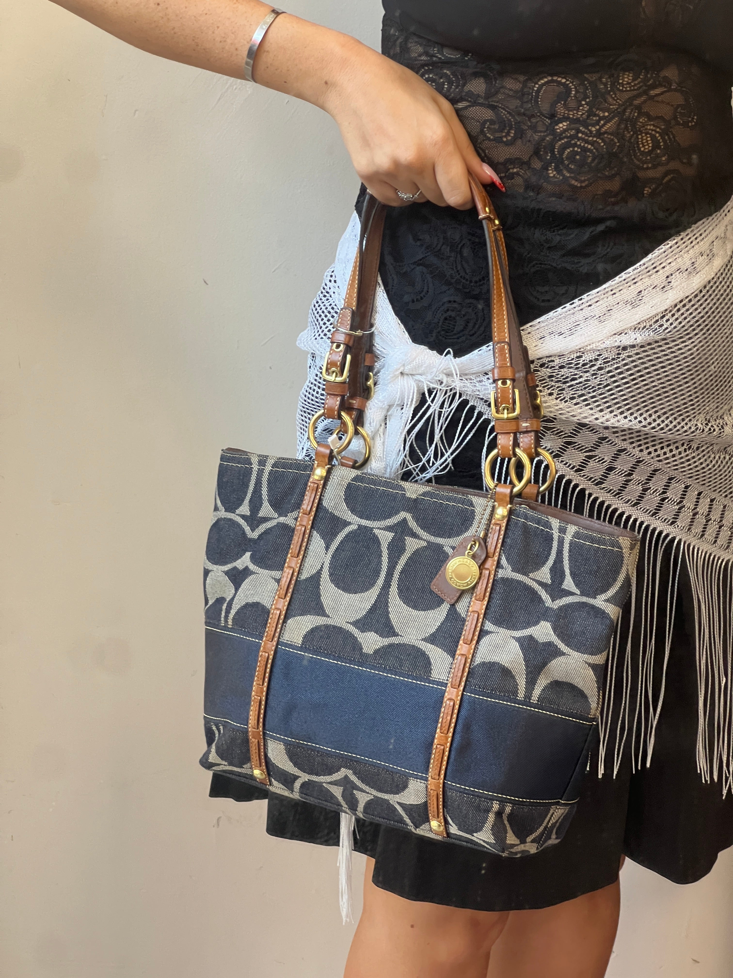 Coach Striped Legacy Denim Signature Tote