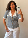 Striped Botton-up short sleeve shirt L
