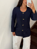 Collarless Navy Blazer with Gold Buttons Size S