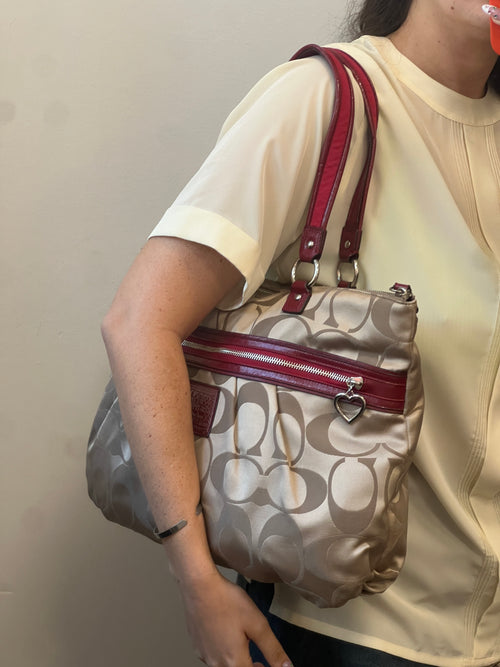 Coach Poppy Handbag with Gold and Red