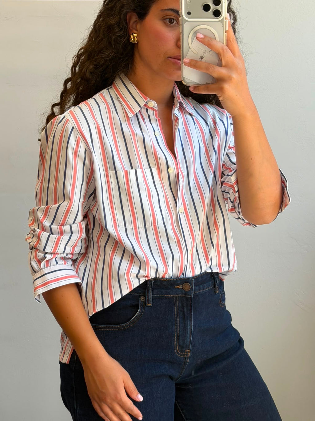 Striped Botton-up long sleeve shirt M-L